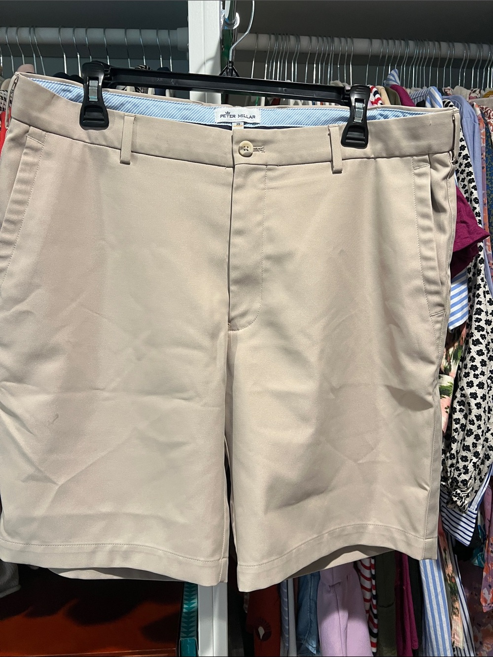 Peter Millar Beige Flat-Front Performance Shorts